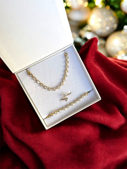 Set Collana & Bracciale Amore + Anello Abbraccio cuori