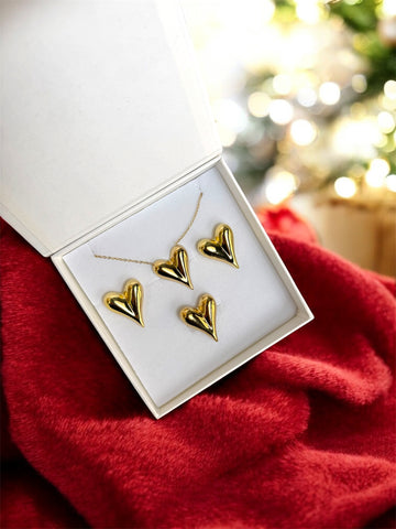 Set Collana Orecchini & Anello Heart Bombato