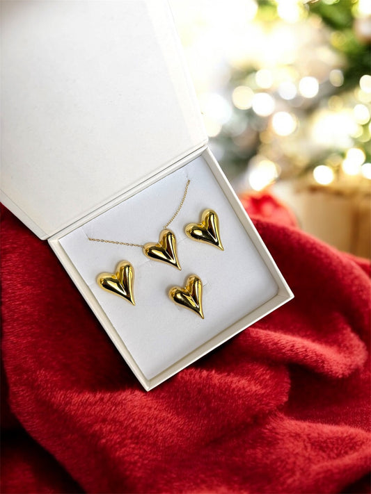 Set Collana Orecchini & Anello Heart Bombato