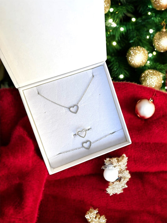 Set Collana Bracciale & Anello Heart Design